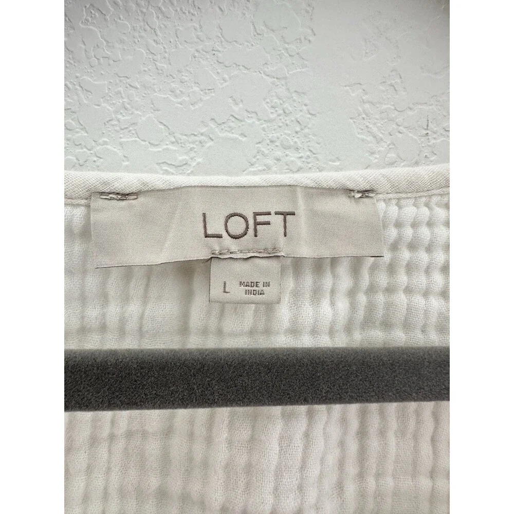 LOFT Cream Gauze Henley Blouse - Picture 2 of 10